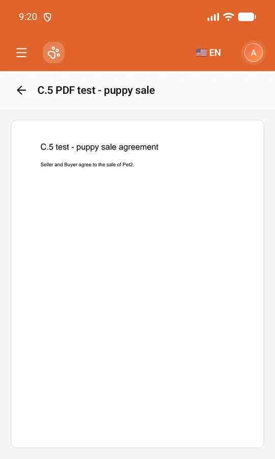 An uploaded contract's PDF open full screen in the app
