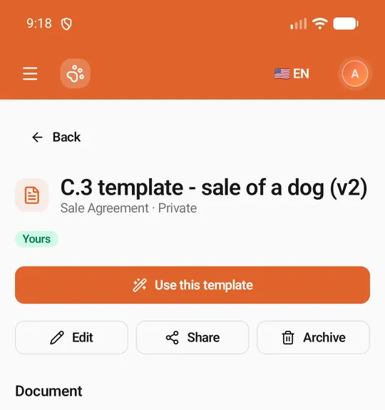 Your template's page: Yours, Use this template, then Edit, Share and Archive